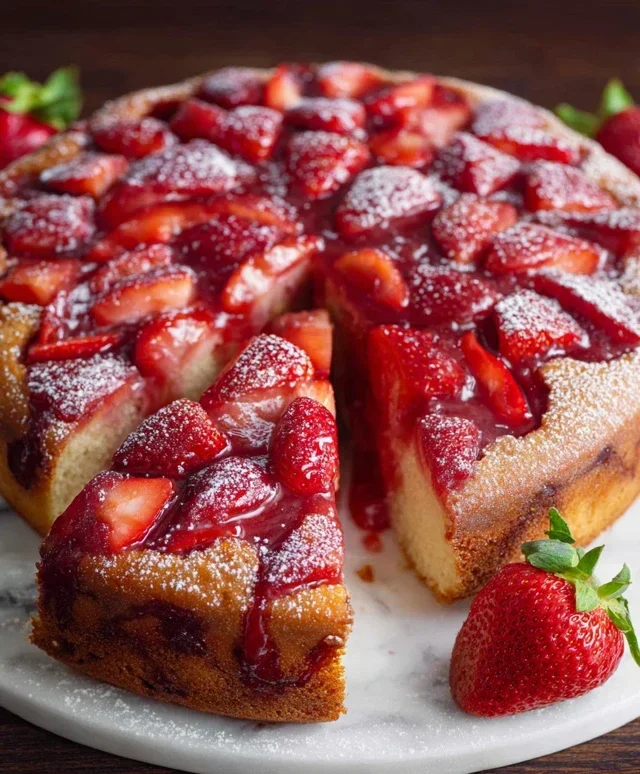 Easy Strawberry Cake with Strawberry Sauce