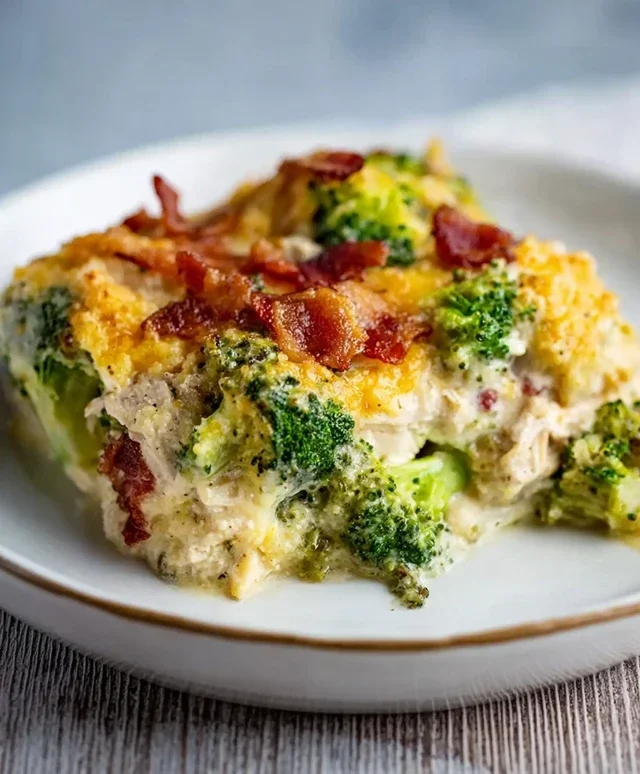 Creamy Low Carb Chicken Casserole with Broccoli and Beef Beef Bacon
