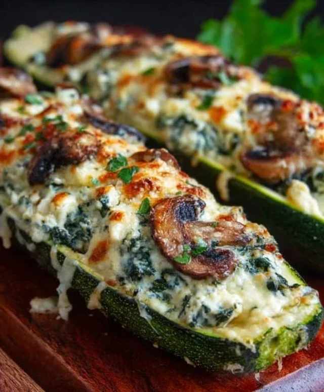Spinach, Mushroom, and Ricotta Stuffed Zucchini Boats Recipe