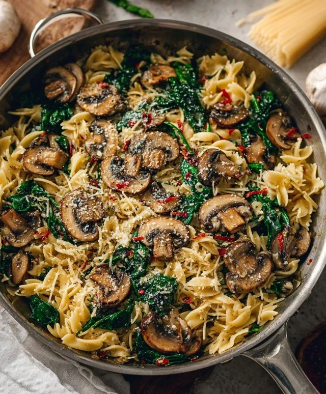 Parmesan Spinach Mushroom Pasta Skillet
