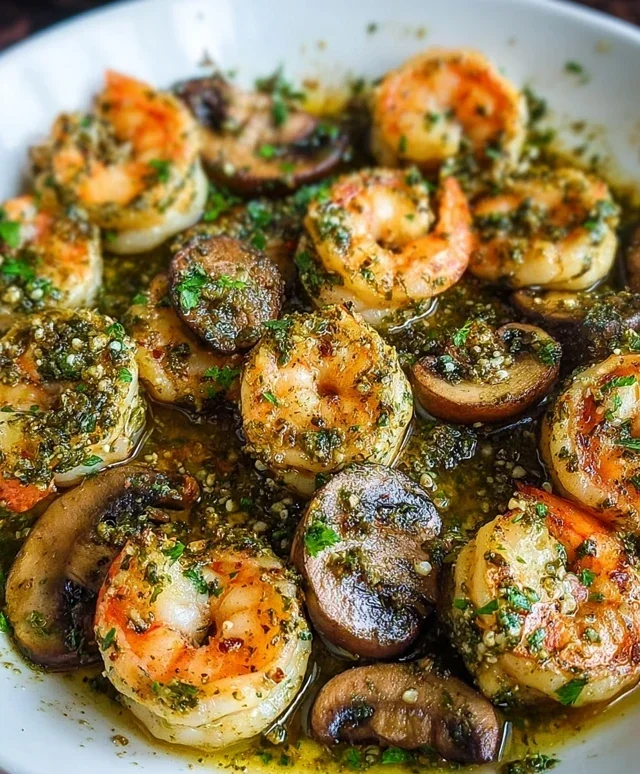 Pesto Shrimp with Mushrooms