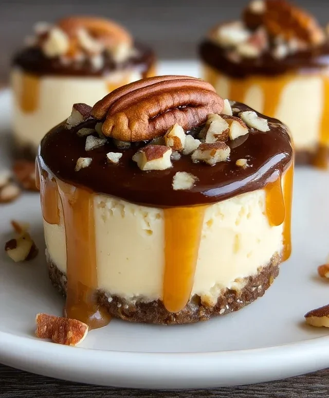 No Bake Turtle Mini Cheesecakes