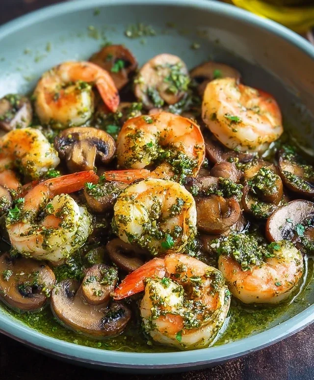 Pesto Shrimp with Mushrooms