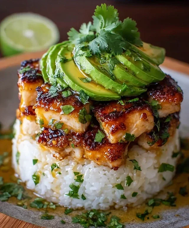 Delicious Honey Lime Chicken & Avocado Rice Stack Recipe