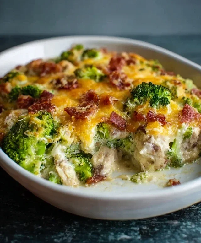 Creamy Low Carb Chicken Casserole with Broccoli and Beef Beef Bacon
