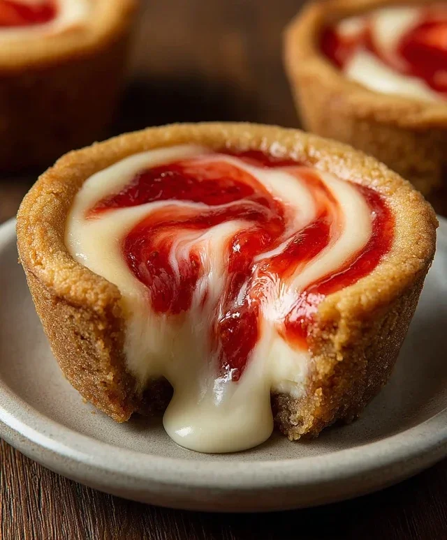 Strawberry Swirl Cheesecake Cookie Cups