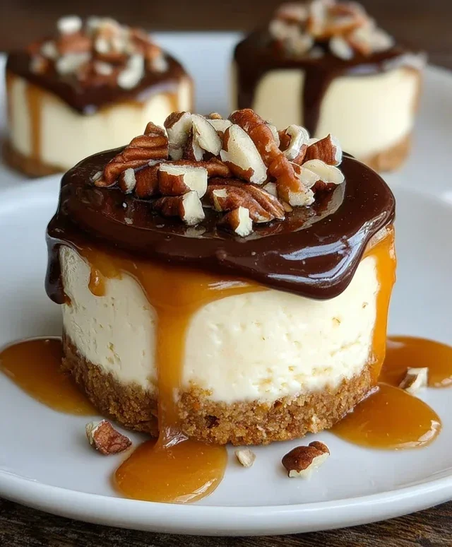 No Bake Turtle Mini Cheesecakes