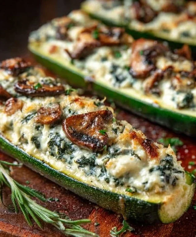 Spinach, Mushroom, and Ricotta Stuffed Zucchini Boats Recipe