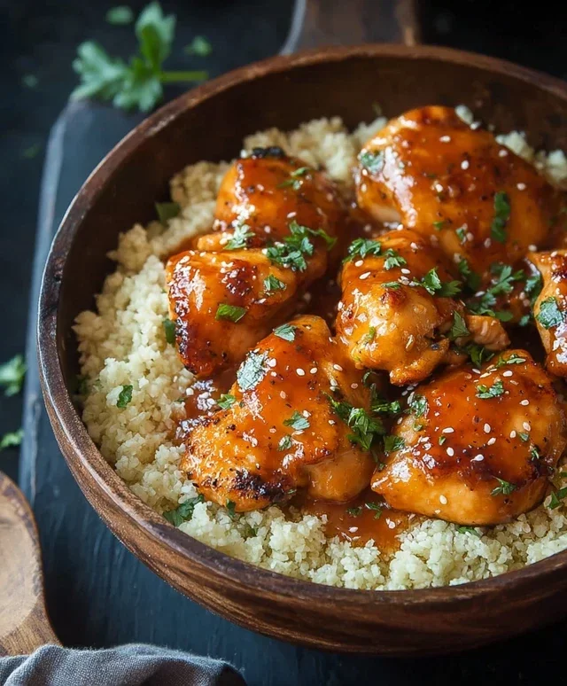 Sweet and Sticky 3 Ingredient Apricot Chicken with Cauliflower Rice