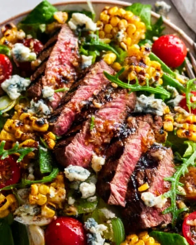 Balsamic Steak Gorgonzola Salad with Grilled Corn