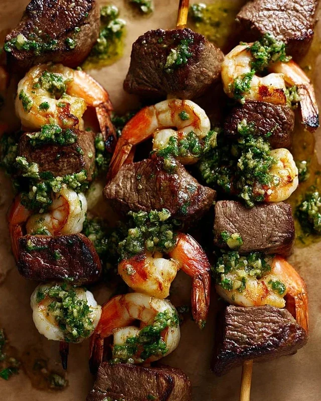 Surf and Turf Kabobs with Chimichurri Sauce