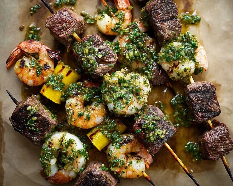 Surf and Turf Kabobs with Chimichurri Sauce