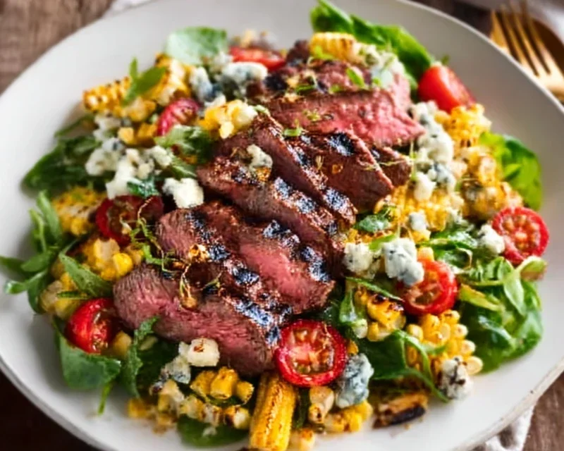 Balsamic Steak Gorgonzola Salad with Grilled Corn