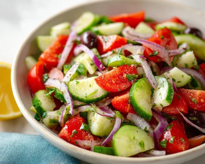 Mediterranean Salad with Cucumber, Tomato and Onion