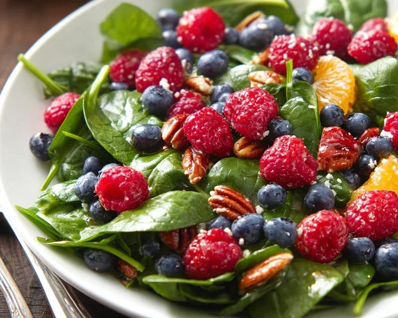 Berry Spinach Salad with Blueberries and Raspberries