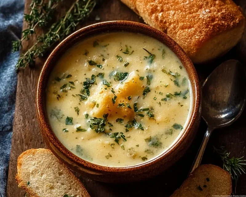 Hearty Cheddar Garlic Herb Potato Soup Recipe