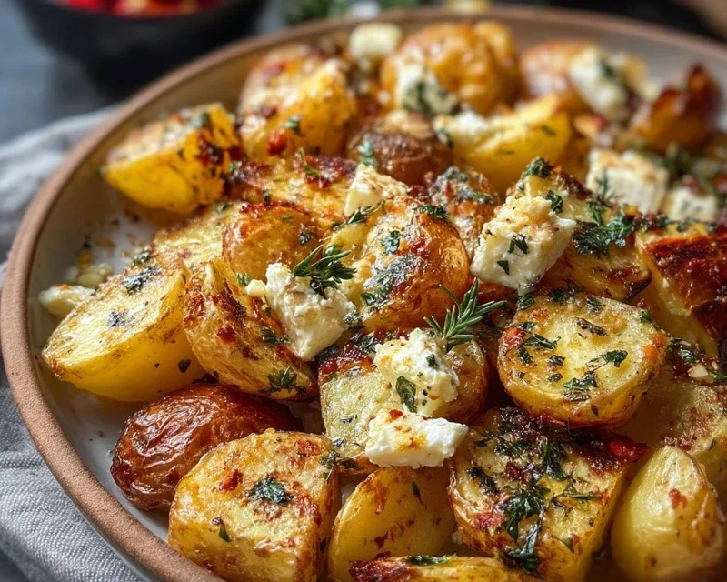 Roasted Potatoes with Baked Feta and Garlic