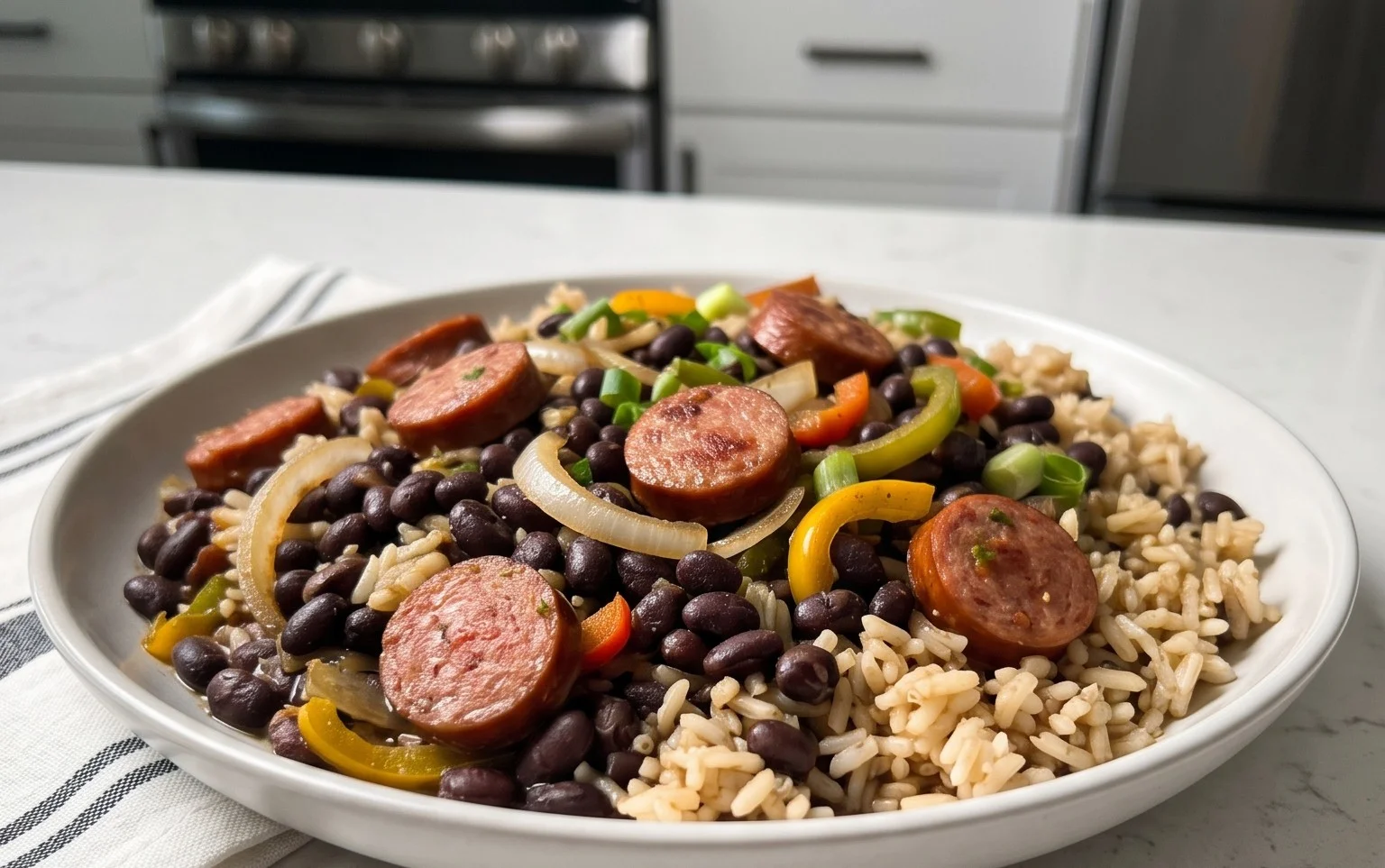 Hearty Black Beans and Rice with Sausage