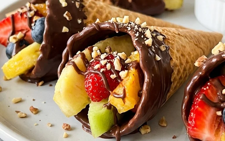 Chocolate Dipped Fruit Filled Cones