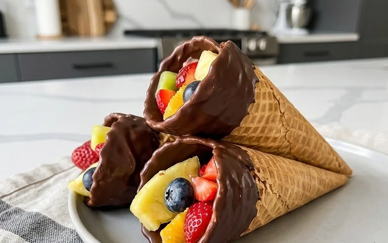 Chocolate Dipped Fruit Filled Cones