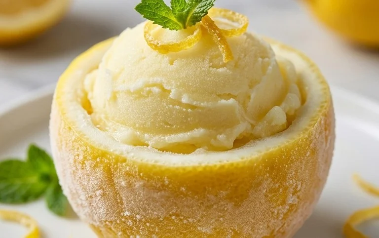 Sorbetto di Limone Dressed Up in a Frozen Lemon Shell