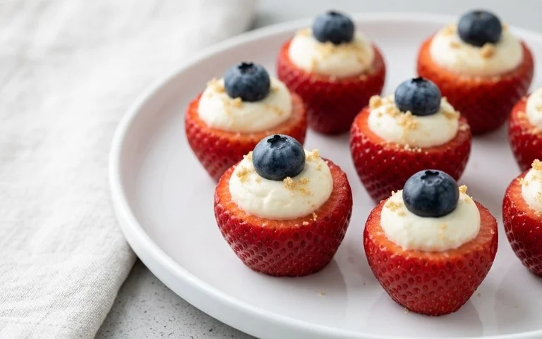 Red, White, and Blue Cheesecake Strawberries