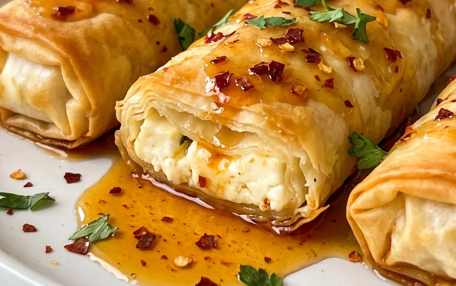 Indulgent Oven Fried Feta Rolls with Chili Honey Magic
