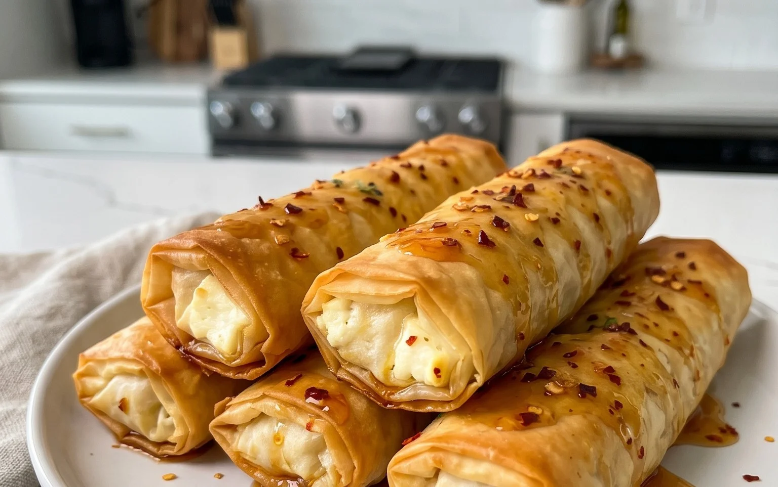 Indulgent Oven Fried Feta Rolls with Chili Honey Magic