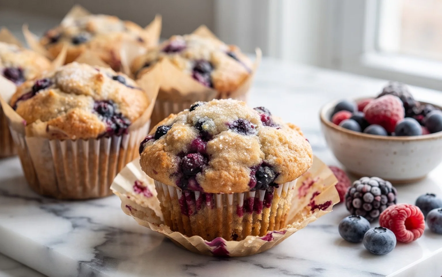 Bakery Style Mixed Berry Muffins | with Frozen Berries