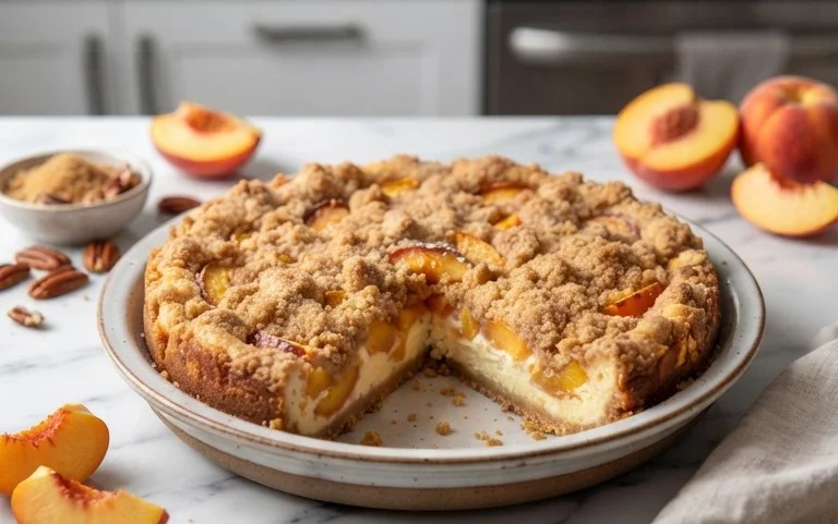 Peach Cream Cheese Cake with Streusel Topping