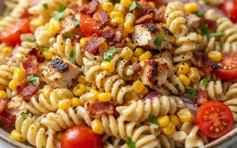 Chicken and Corn Pasta Salad with Beef Bacon